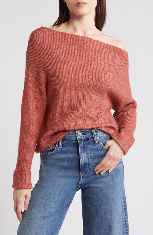 Shop Treasure & Bond One-shoulder Rib Sweater In Rust Marsala