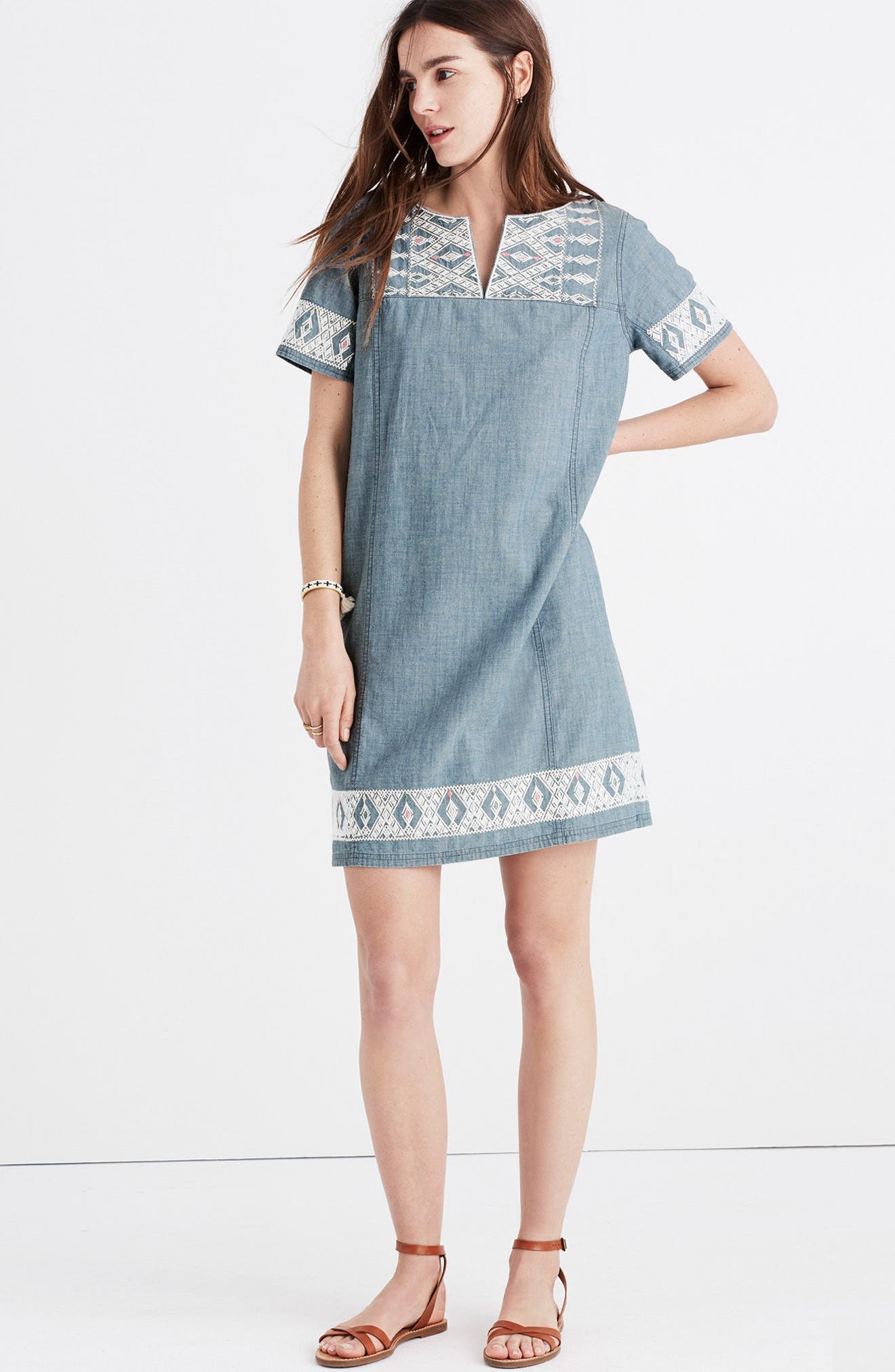Madewell Embroidered Chambray Tunic Dress Nordstrom