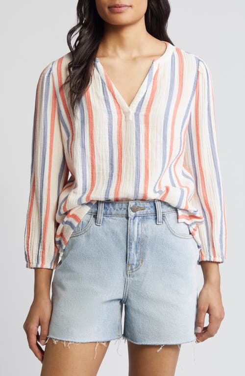 caslon(r) Stripe Cotton Gauze Popover Top Pink Beach- Red Napa at Nordstrom,