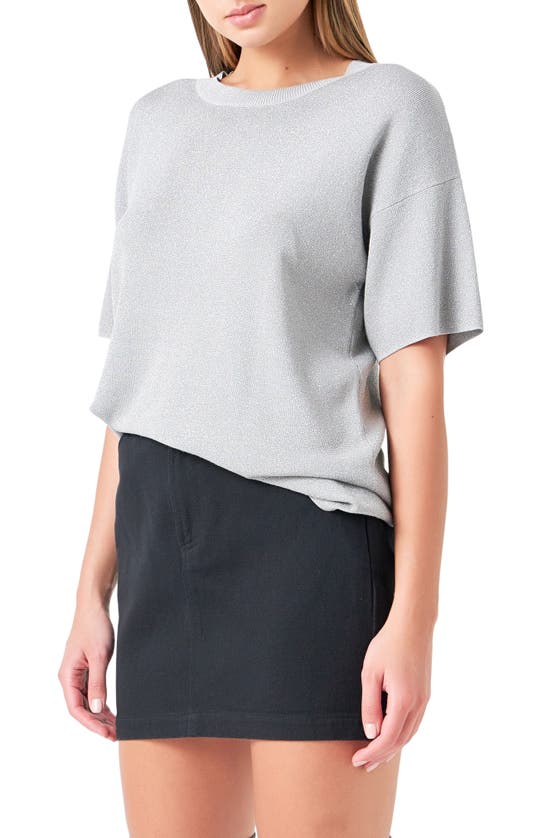 Shop Grey Lab Metallic Knit Top In Grey