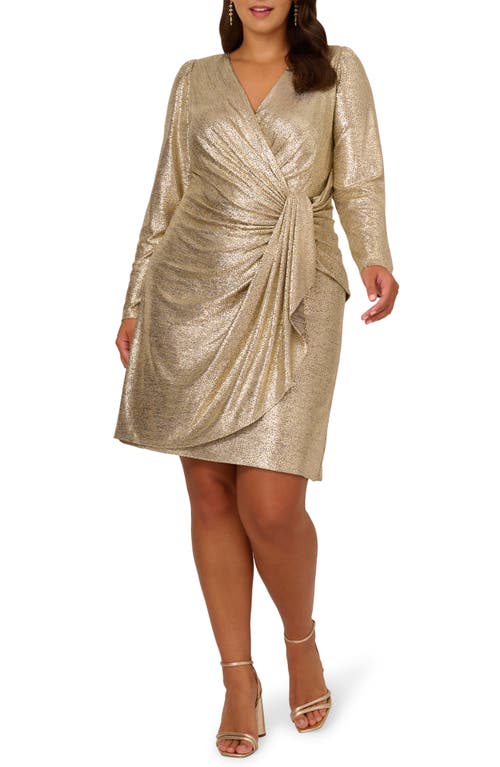 Shop Adrianna Papell Foil Drape Long Sleeve Dress In Light Gold