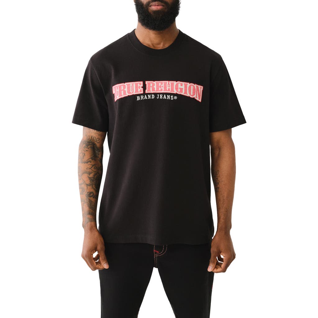 True Religion Brand Jeans Cross Stitch Logo Patch T-Shirt in Jet Black
