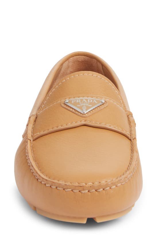 Shop Prada Triangle Logo Driving Loafer In Naturale