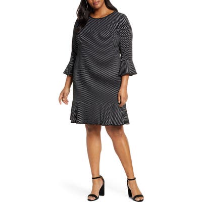 Plus Size Michael Michael Kors Mini Dot Flounce Dress, Black