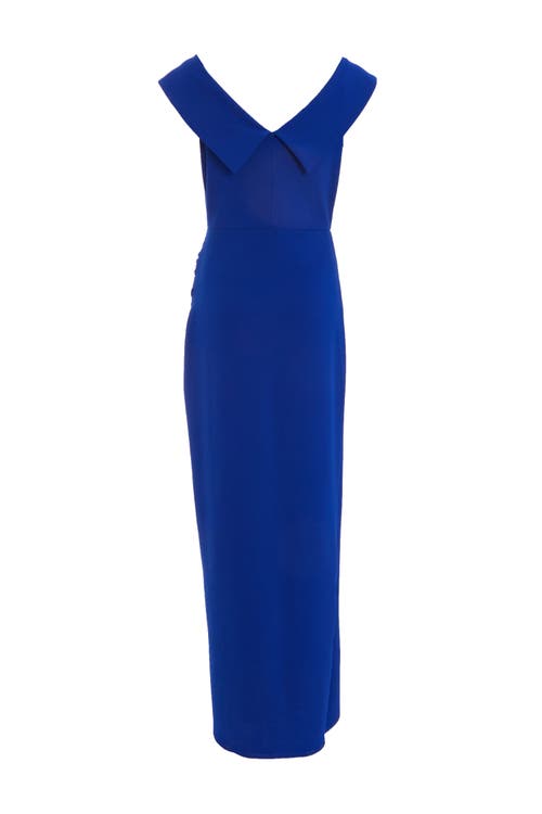 Quiz Scuba Crepe Bardot Maxi Dress In Royal Blue