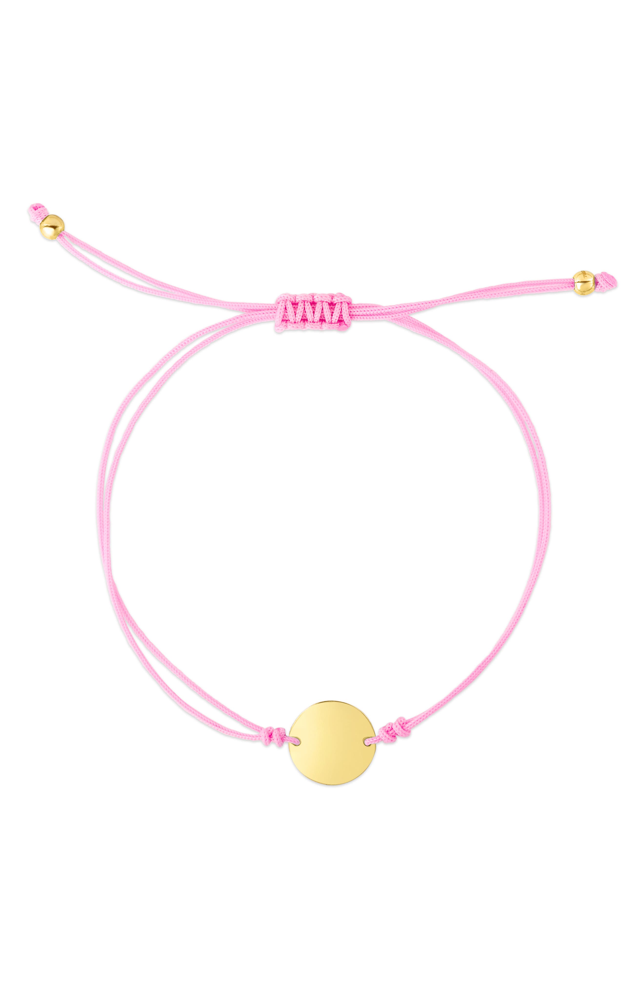 Karat Rush 14k Yellow Gold Round Disc Bracelet In Gold And Hot Pink Cord