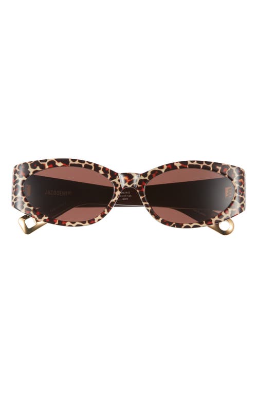 Jacquemus Les Lunettes Ovalo Sunglasses in Leopard/Yellow Gold/Brown at Nordstrom