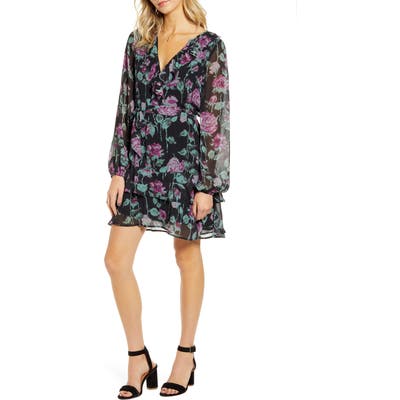 Paige Lucette Long Sleeve Silk Minidress, Black