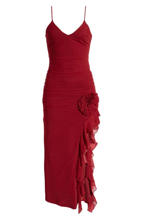 Shop Rare London Rosette Detail Asymmetric Cocktail Dress In Wine