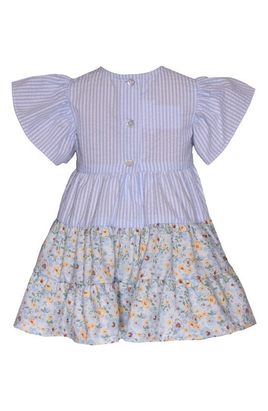 Iris & Ivy Stripe Floral Flutter Sleeve Dress In Blue