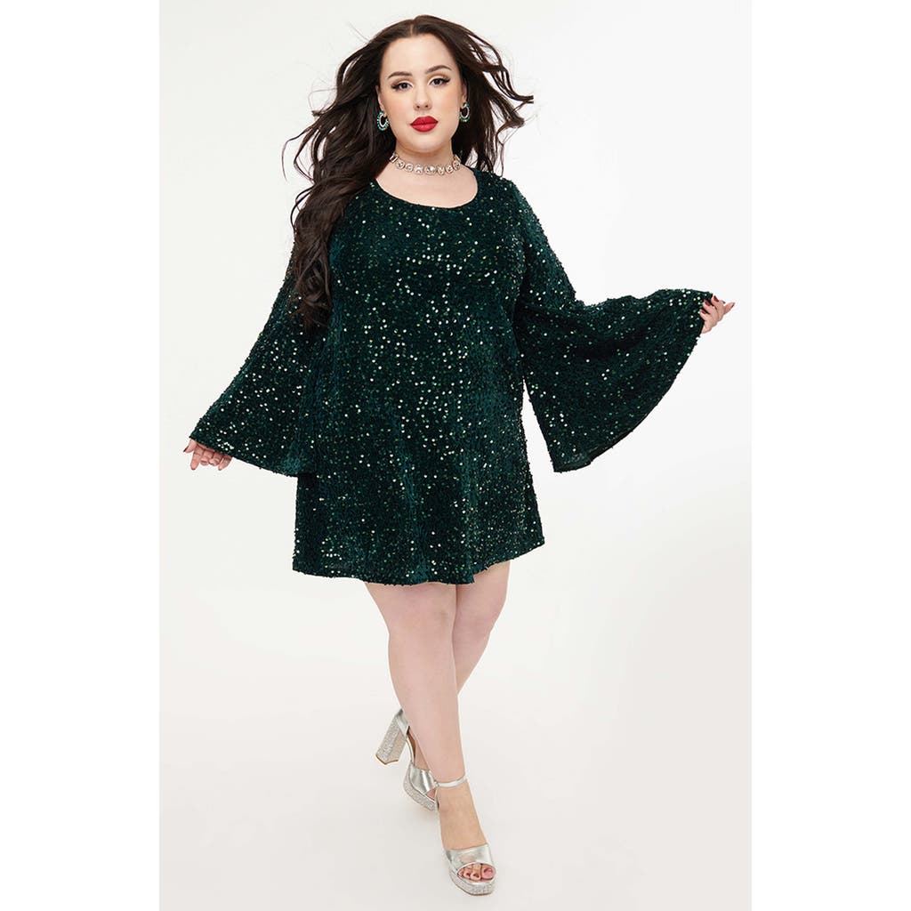 Smak Parlour Plus Size Angel Sleeve Downtown Scene Mini Fit & Flare Dress In Green