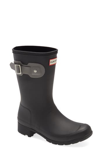 Hunter Original Tour Short Packable Rain Boot In Black/mere Rubber