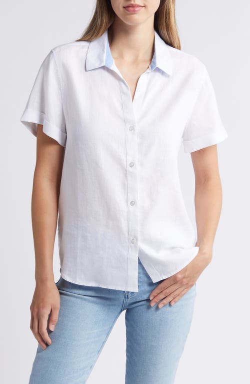 Tommy Bahama Beachside Views Floral Short Sleeve Linen Button-Up Shirt White at Nordstrom,