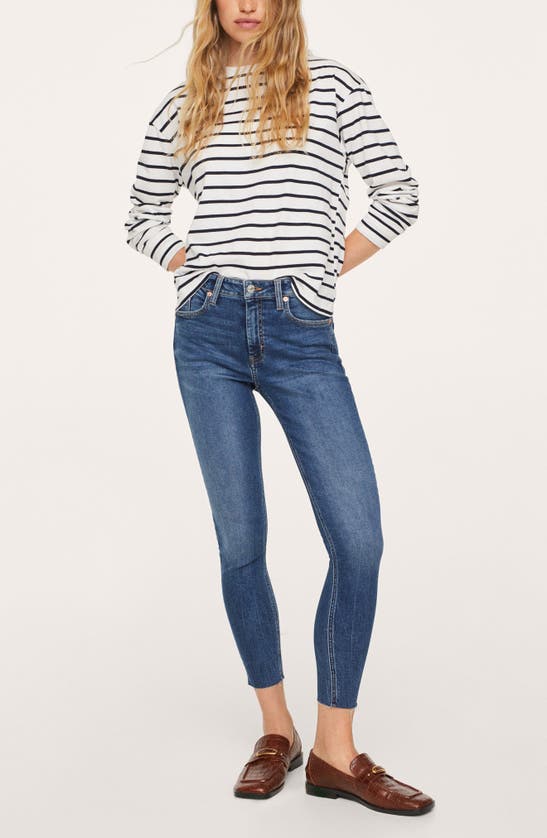 Shop Mango Crop Skinny Jeans In Dark Blue