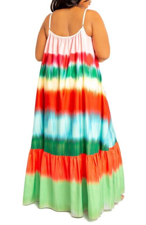 Buxom Couture Plus Size Ombre Stripe Voluminous Maxi Dress In Orange Multi