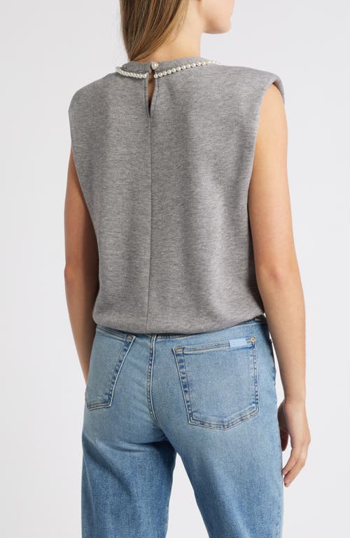 Shop Wit & Wisdom Faux Pearl Trim Extended Shoulder Top In Heather Grey