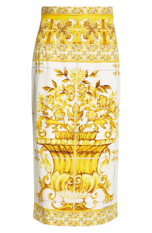 Dolce & Gabbana Majolica Print Silk Midi Pencil Skirt In Hg3tn Mix Maiolica Giallo