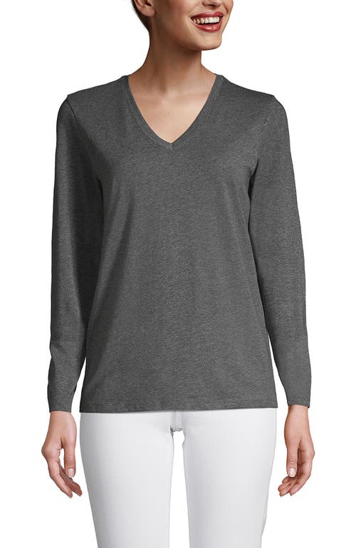 Lands' End Relaxed Supima Cotton Long Sleeve V-neck T-shirt In Charcoal Heather