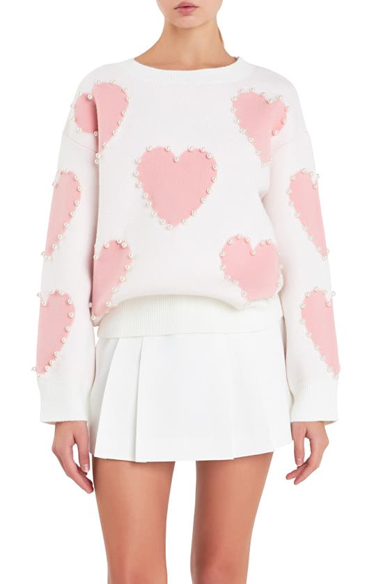 ENGLISH FACTORY ENGLISH FACTORY HEART IMITATION PEARL SWEATER