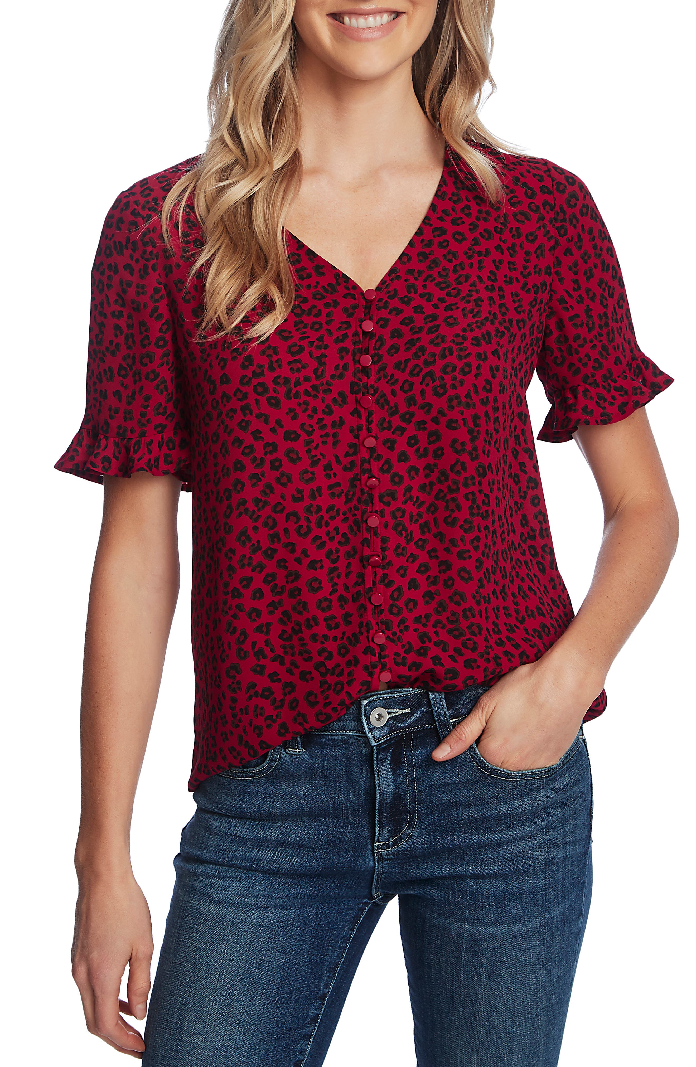 Leopard cluster v neck blouse