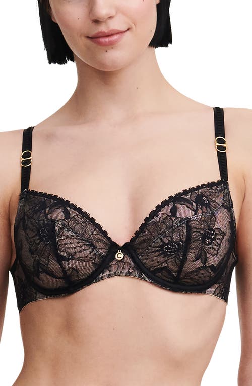 Chantelle Lingerie Orchids Underwire Plunge Bra Black at Nordstrom,