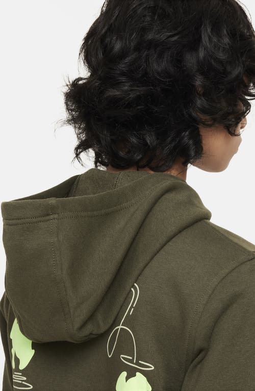 Shop Nike Kids' Sportswear Club Fleece Hoodie In Cargo Khaki/lime Blast