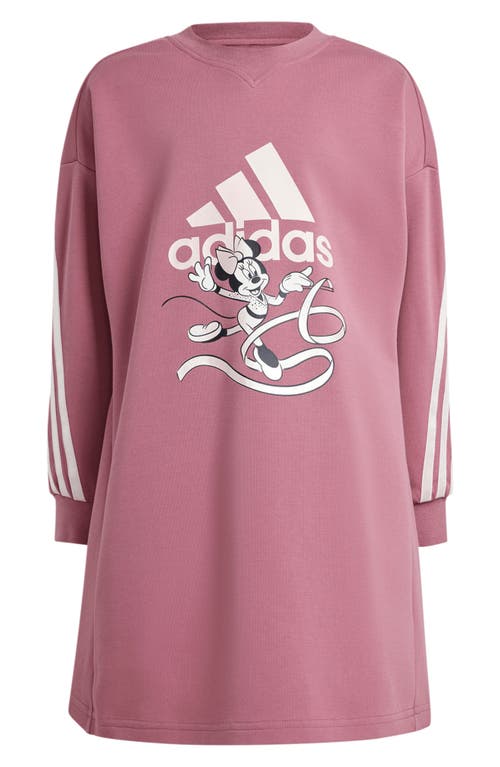 Shop Adidas Originals Adidas X Disney Kids' Minnie Mouse Long Sleeve T-shirt Dress In Crimson/pink Metallic/pink