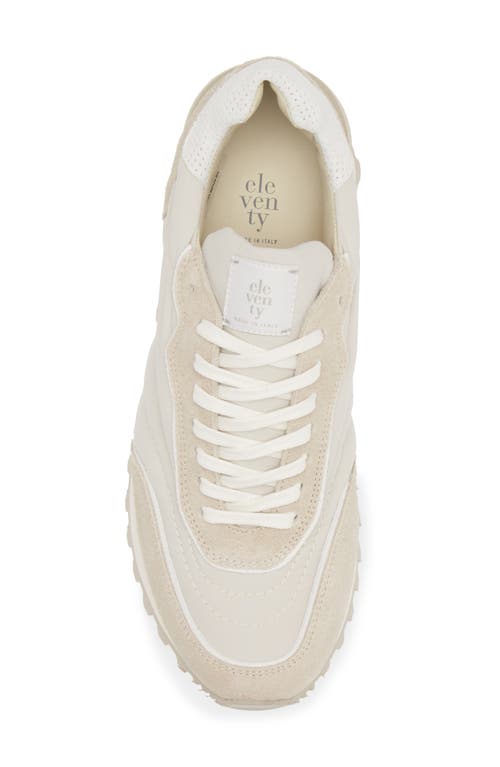 Shop Eleventy Mixed Media Runner Sneaker In Sand And White