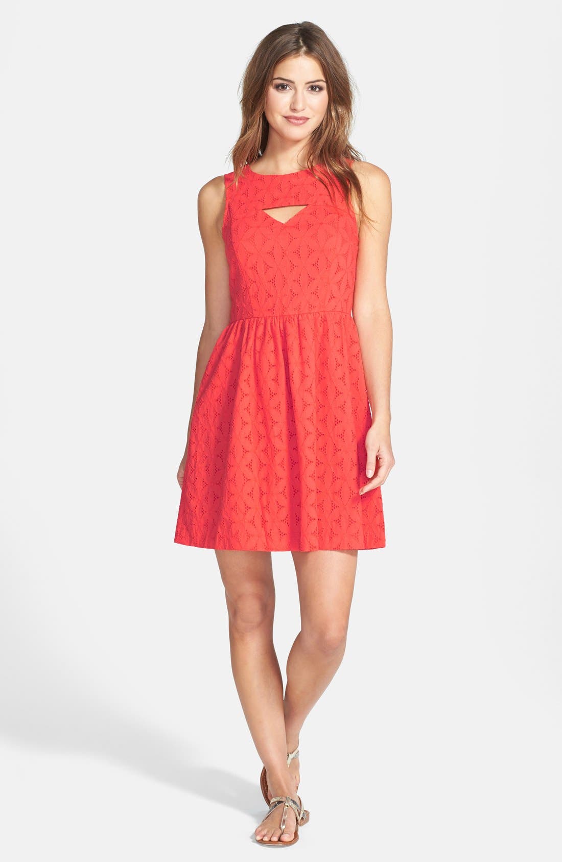 kensie Embroidered Eyelet Cotton Fit & Flare Dress Nordstrom