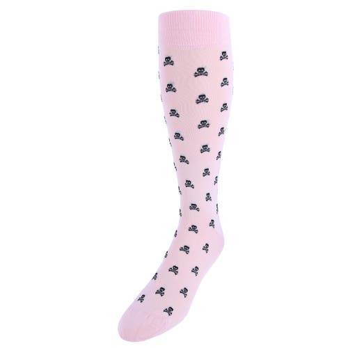 Trafalgar Rodger Skull And Cross Bones Over The Calf Mercerized Cotton Socks In Pink