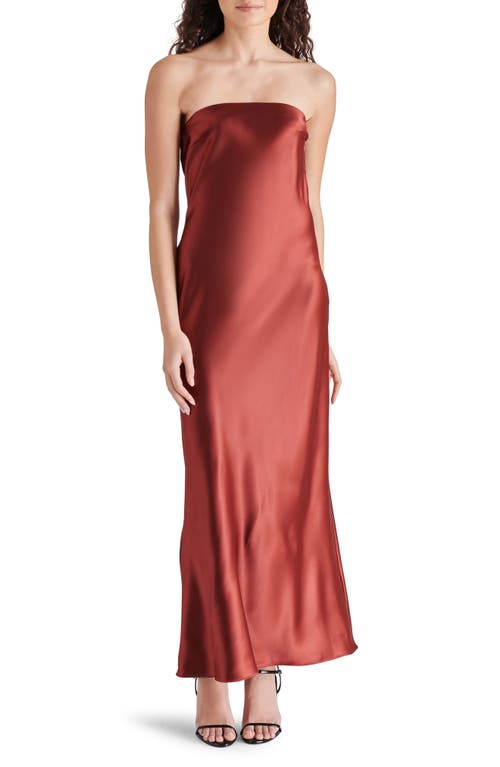 Steve Madden Jessamine Strapless Stretch Satin Dress In Spiced Apple