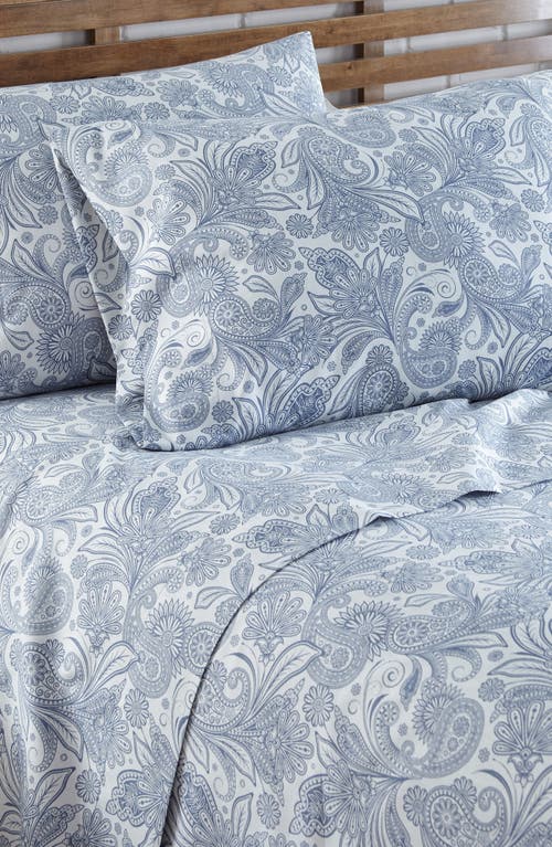 Southshore Fine Linens Perfect Paisley Printed Sheet Set In White W Blue/paisley