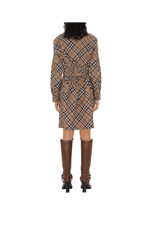 Shop Burberry Check Wool Blend Shirt Dress In Linden