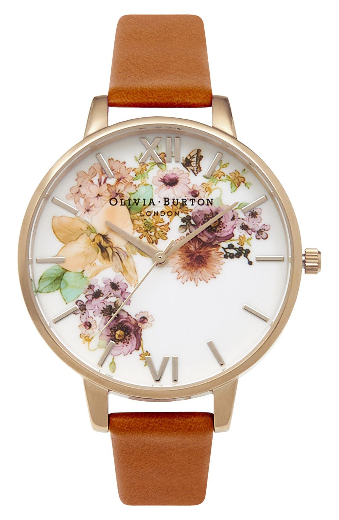 Olivia Burton 'Flower Show' Leather Strap Watch, 38mm Nordstrom