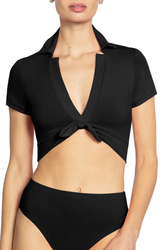 Shop Robin Piccone Ava Shirt Bikini Top In Black