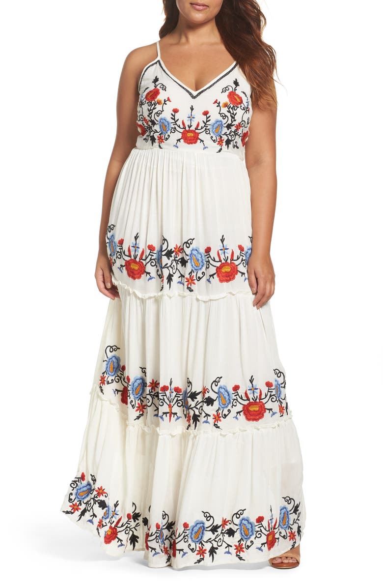 Glamorous Embroidered Tiered Gauze Maxi Dress Plus Size Nordstrom