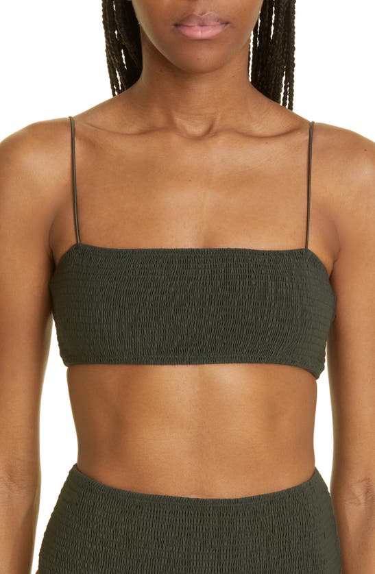 Totême Smocked Bikini Top In Dark Green