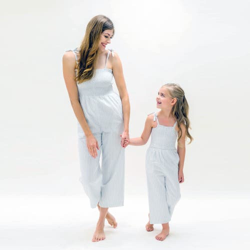 Shop Hope & Henry Organic Smocked Button Front Jumpsuit In Classic Blue Ticking Stripe