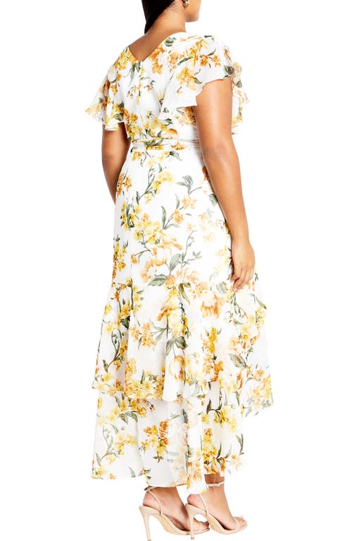 Shop City Chic Floral Print Faux Wrap Dress In Butter Perfect Petal