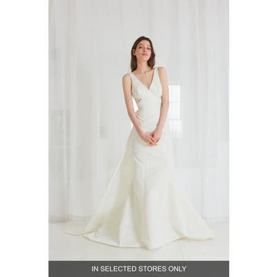 Amsale Cooper Fit & Flare Gown With Detachable Train, Size - Ivory