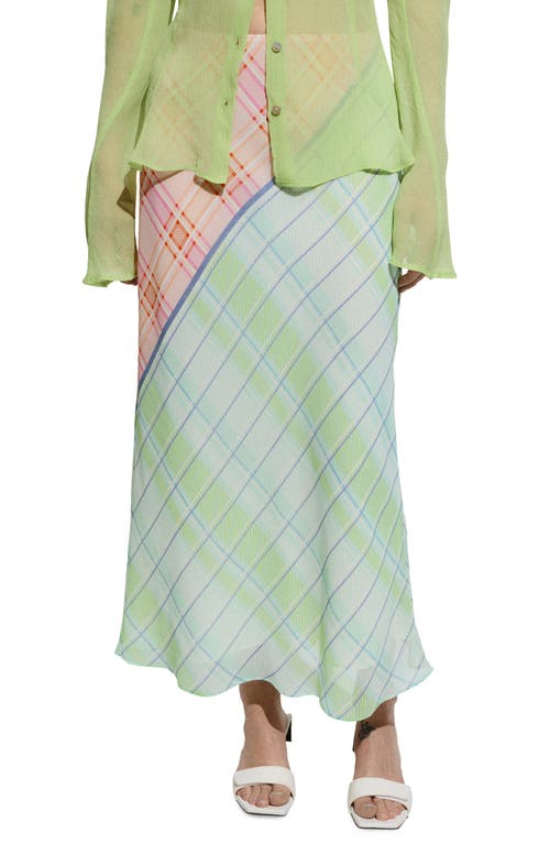 Shop Mango Plaid Pull-on Midi Skirt In Green/pink Plaid