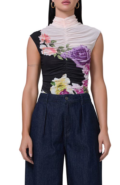 Shop Afrm Jolie Ruched Funnel Neck Mesh Top In Color Block Floral