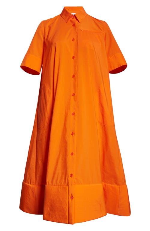 Foam Bottom Midi Shirtdress in Orange Brushed Nylon