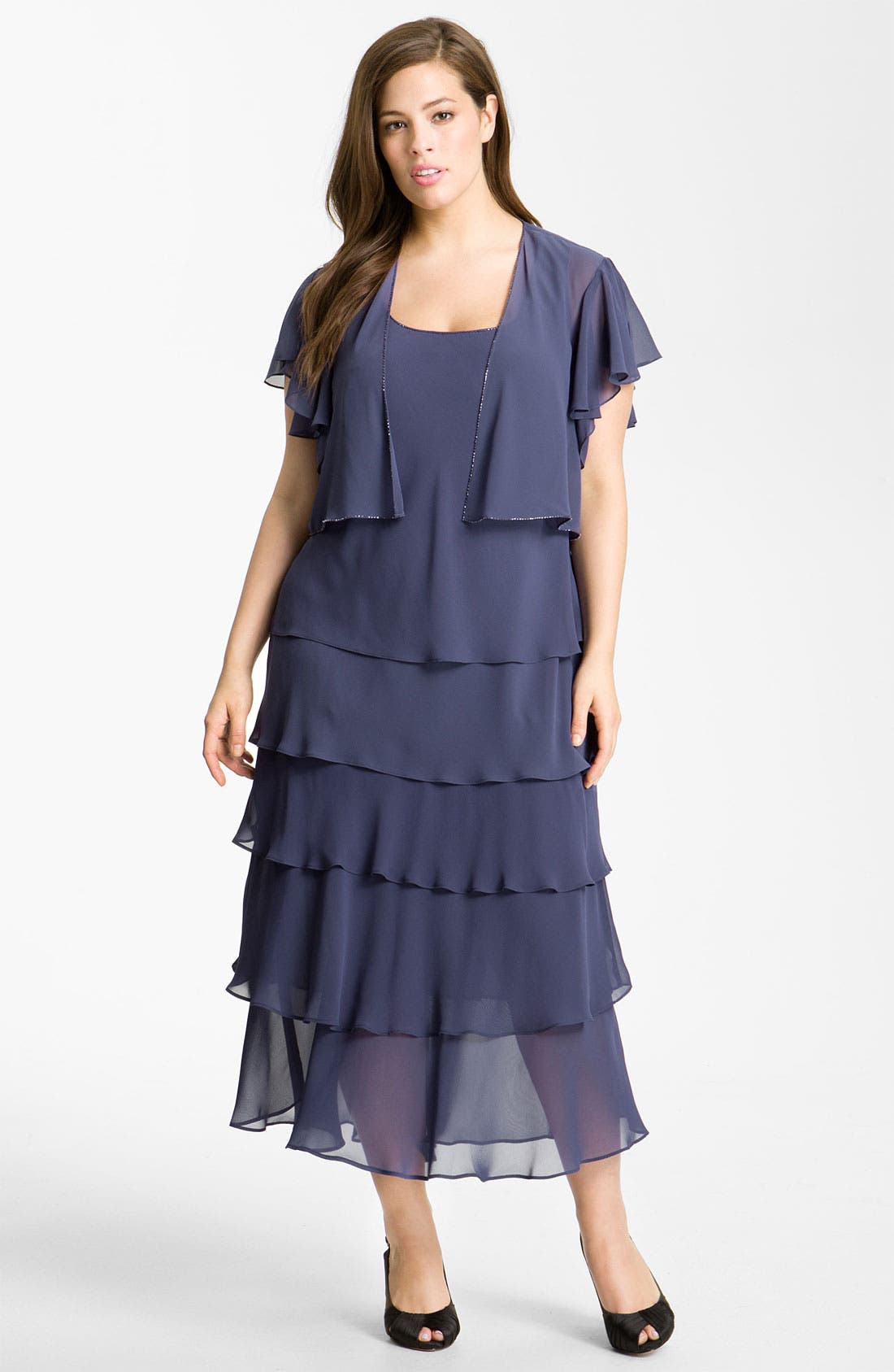 Alex Evenings Tiered Chiffon Dress & Jacket (Plus) Nordstrom