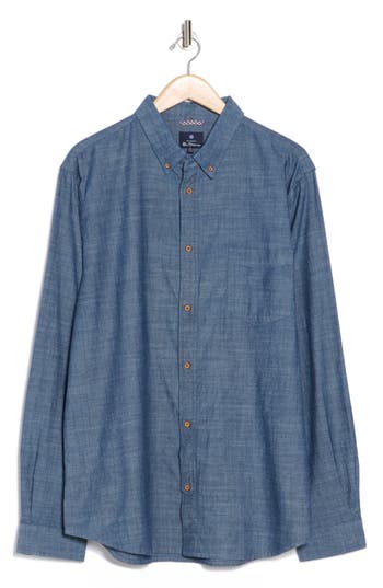 Ben Sherman Cotton Chambray Button-up Shirt In Dark Navy