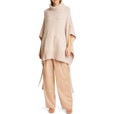 Sies Marjan Marta Side Tie Cashmere & Merino Wool Sweater Poncho, Beige