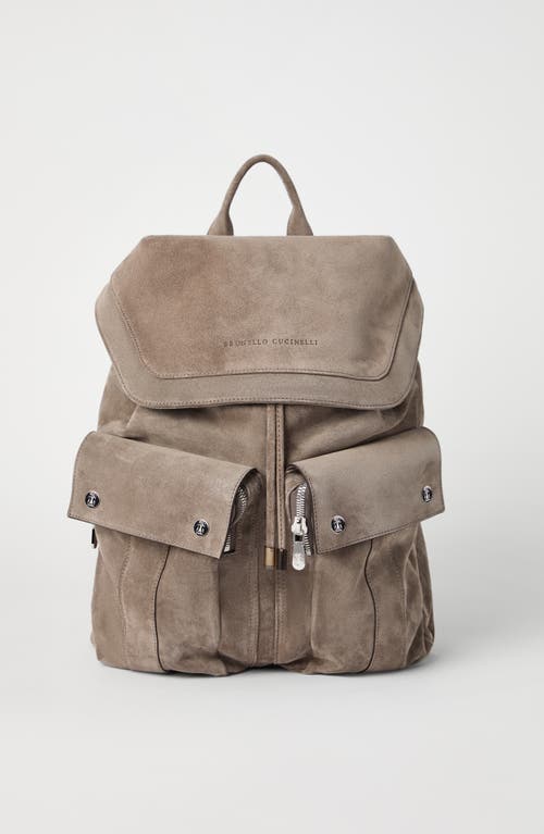 Shop Brunello Cucinelli Suede Leisure Backpack In Stone Grey