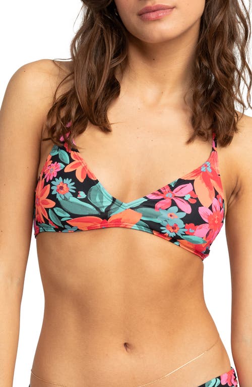 Roxy Beach Classics Strappy Bikini Top In Anthracite Floral
