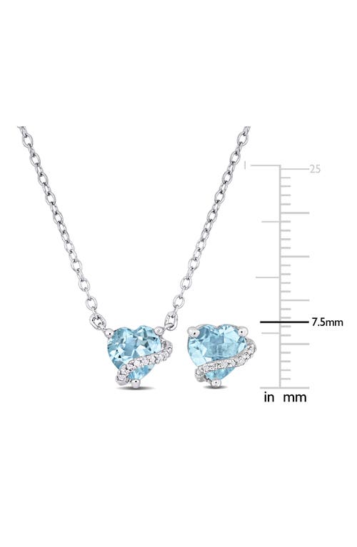 Delmar Sky Blue Topaz & Diamond Heart Stud Earrings & Pendant Necklace Set In Blue