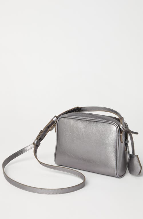 Shop Brunello Cucinelli Lamé Calfskin Boston Clutch In Silver